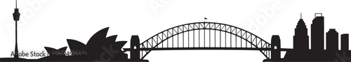 Sydney Skyline Silhouette Vector Illustration with Opera House and Harbour Bridge Design