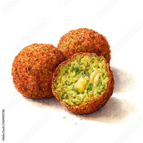 Falafel, watercolor painting, vector illustration, isolated on a white background.