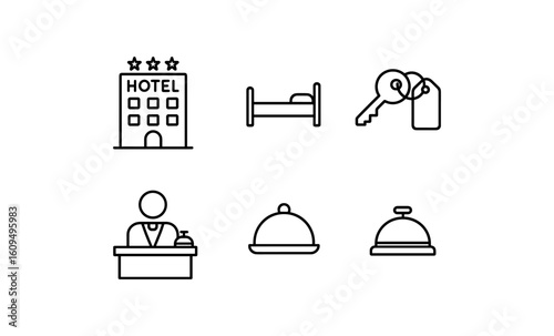 Modern hotel icons: simplified design for hospitality services and accommodation