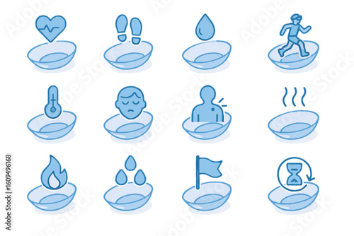 Contact lens icons for health, exercise, and time management