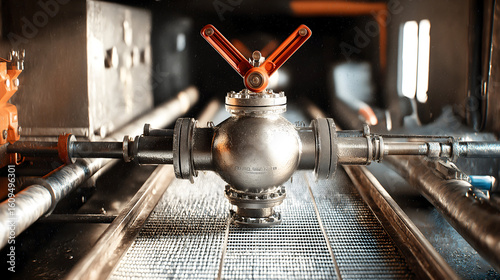 Butterfly valve with pneumatic actuator close-up in industrial setting