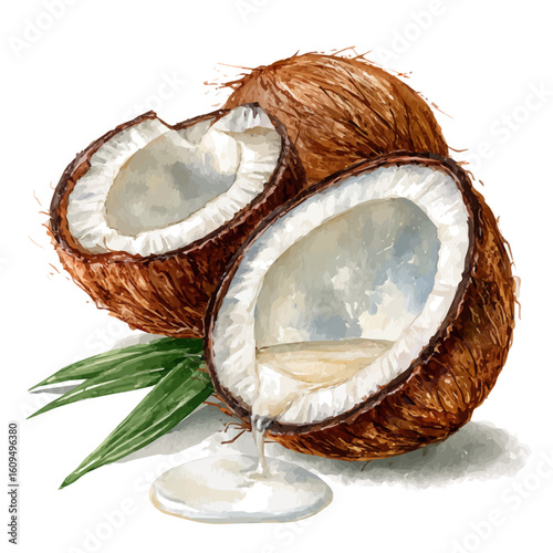 Coconut Milk in watercolor style, vector illustration, isolated on white background.