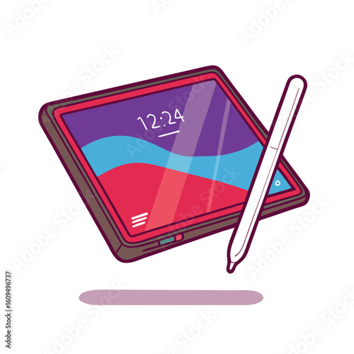 Digital tablet with stylus and abstract screen design drawing technology