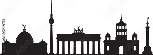 Berlin Skyline Silhouette Vector Illustration Depicting Famous Landmarks and Monuments