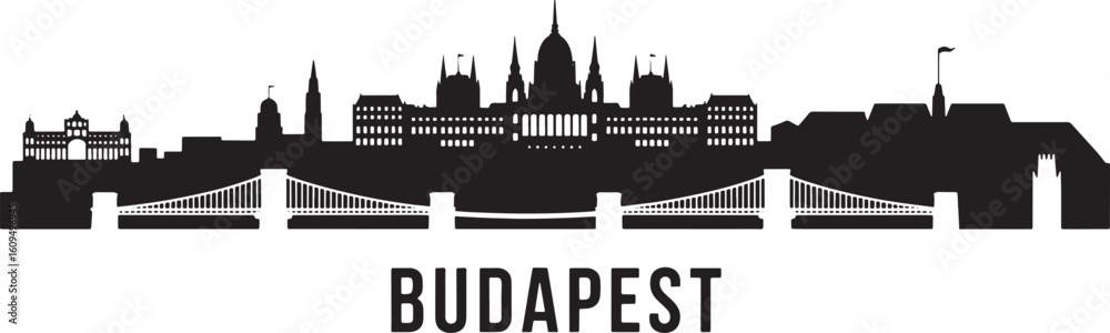 Obraz premium Budapest Skyline Silhouette Vector Illustration Cityscape Landmark Hungary European Capital