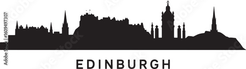 Edinburgh Skyline Silhouette Vector Illustration Scotland Cityscape Landmark Travel Icon Design