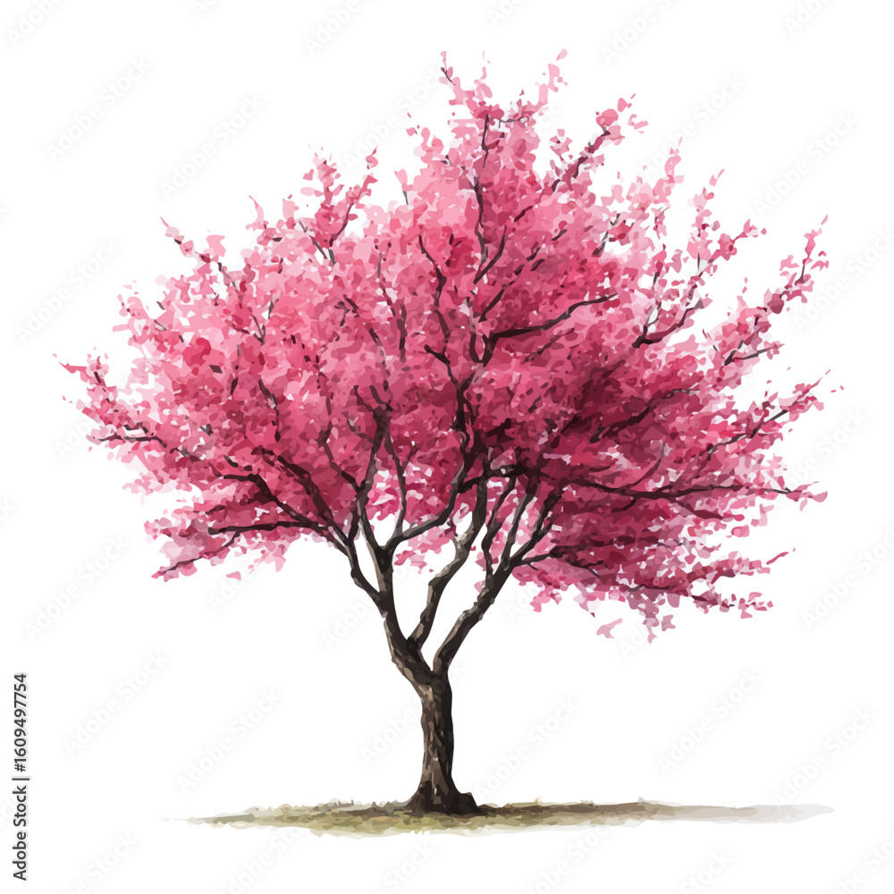 Fototapeta premium Cherry Tree in watercolor style, vector illustration, isolated on white background.