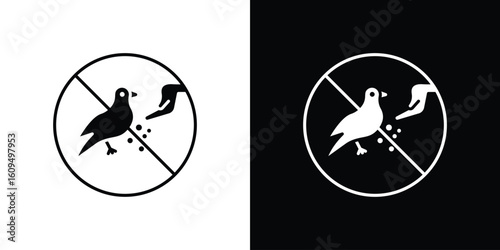 Do not feed birds signs. black and white line icons pack.