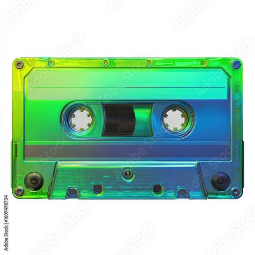 Vibrant iridescent audio cassette tape isolated on white background retro music technology 80s 90s