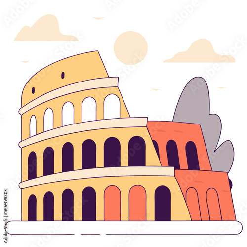 Cartoon Style Roman Colosseum Vector