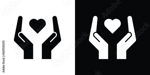 Heart and hands icon. black and white line icons pack.