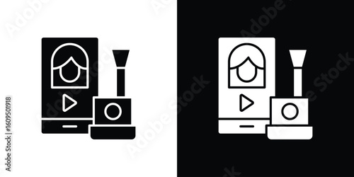 Makeup tutorial video icon. black and white line icons pack.