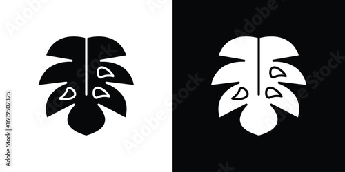 Monstera deliciosa plant leaf icon. black and white line icons pack.