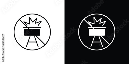No barbecue with fire signs. black and white line icons pack.