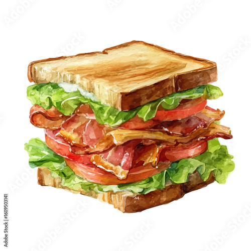 BLT Sandwich in watercolor style, vector illustration, isolated on white background.