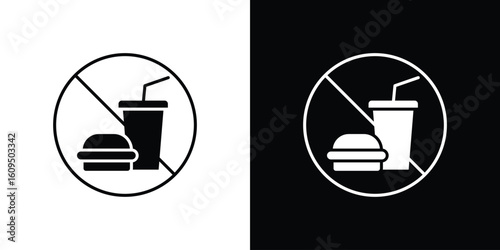 No food allowed signs. black and white line icons pack.