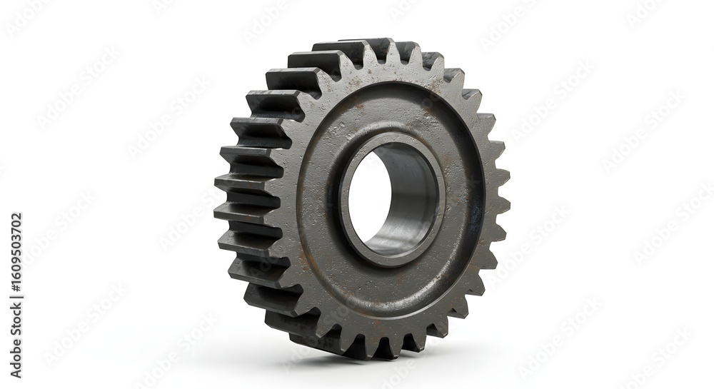 Industrial Metal Gear Isolated on White Background Symbolizing Mechanical Engineering and Precision Work Industrial Metal Gear Isolated on White Background Symbolizing Mechanical Engineering and Precision Work