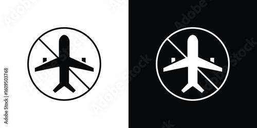 No plane signs. black and white line icons pack.