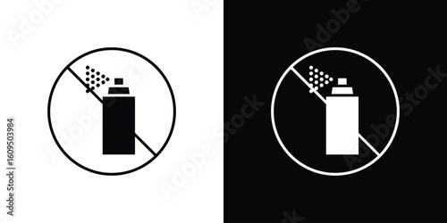 No spray can allowed signs. black and white line icons pack.