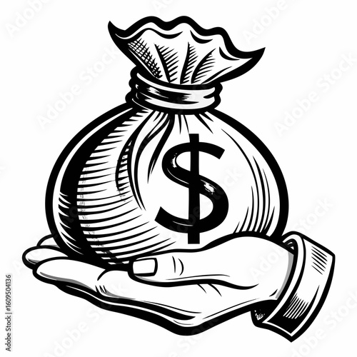 Hand holding a bag of money with dollar sign