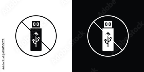 No USB flash drive signs. black and white line icons pack.