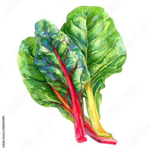 Chard, watercolor painting, vector illustration, isolated on a white background.