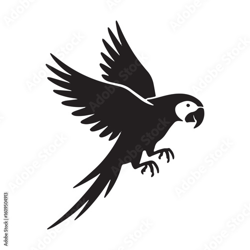 Flying Parrot Silhouette Vector Illustration Tropical Bird Exotic Avian Wildlife Design