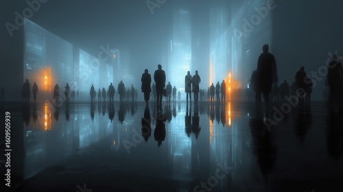 Futuristic business environment with digital hologram