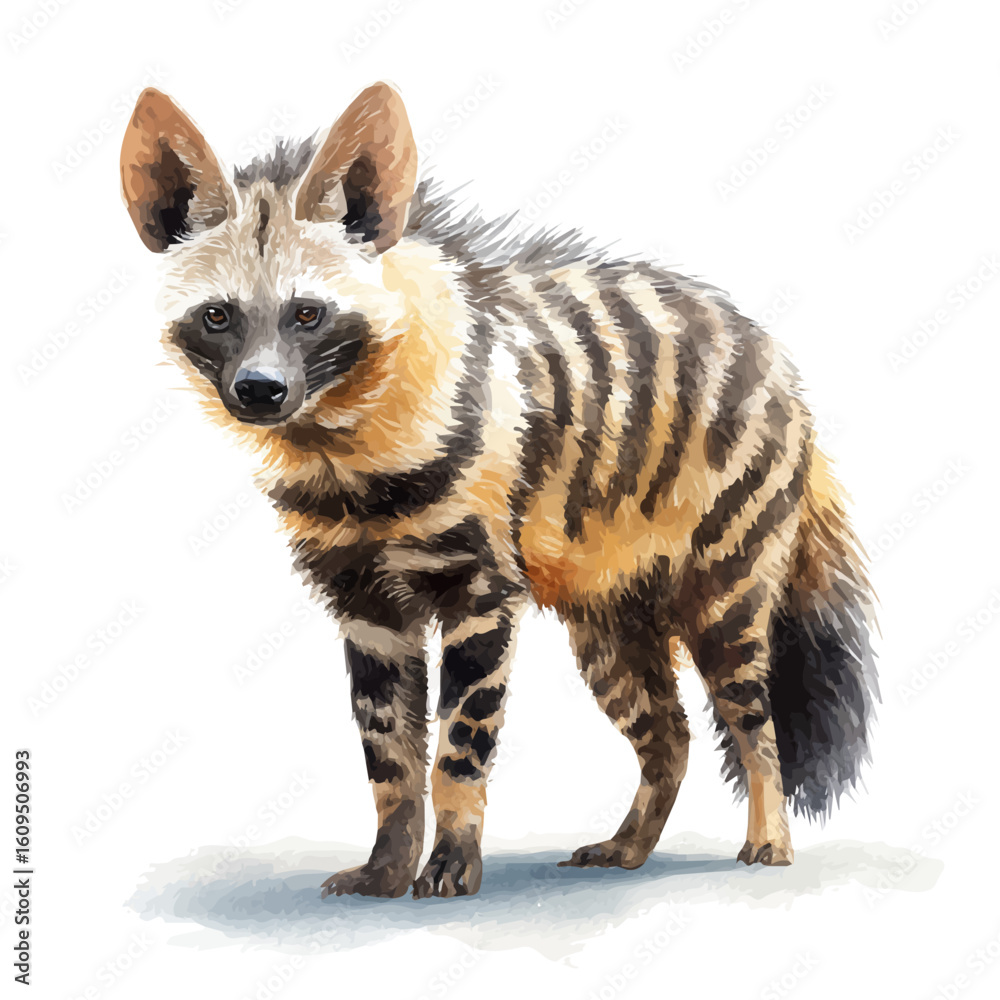 Obraz premium Aardwolf in watercolor style, vector illustration, isolated on white background.