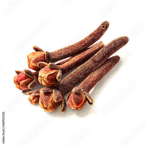 Watercolor vector illustration of Clove, isolated on white background.