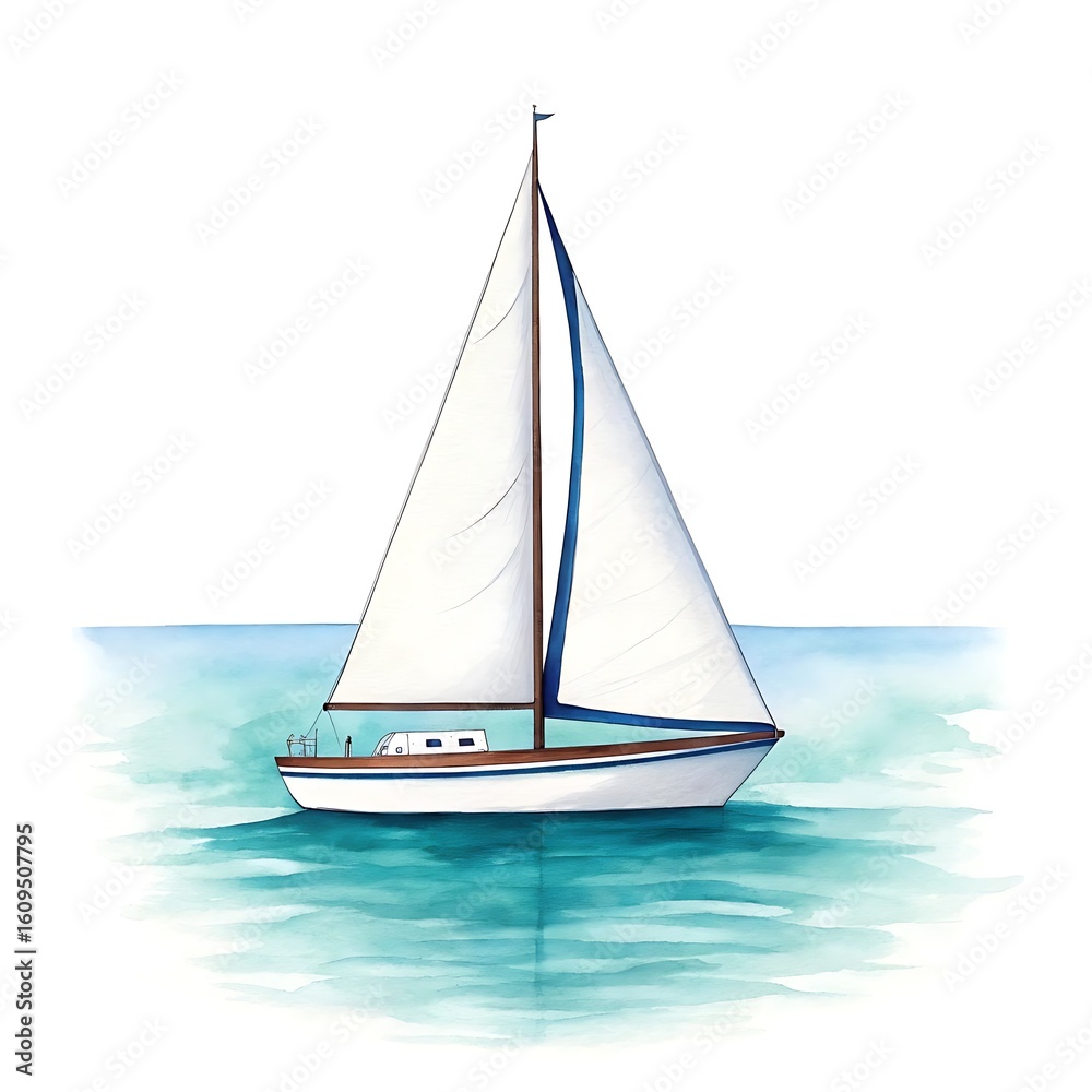 Fototapeta premium A sailboat glides across the tranquil blue water