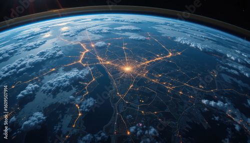 Wallpaper Mural Earth at Night: City Lights and Cloud Formations from Space View. Torontodigital.ca