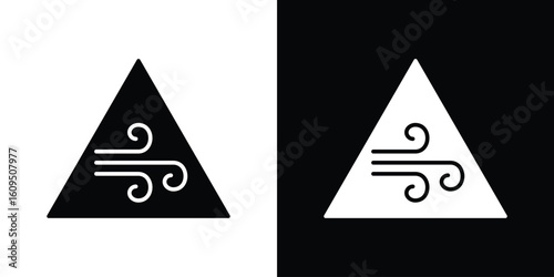 Wind warning signs. black and white line icons pack.
