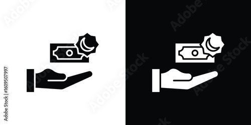 Zakat with money gift icon. black and white line icons pack.