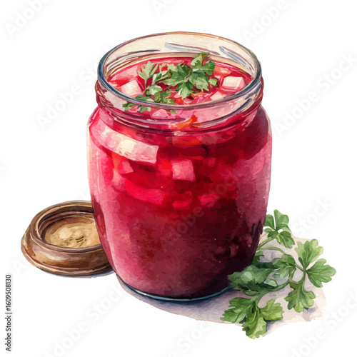 A watercolor painting of Borscht, vector illustration on white background.
