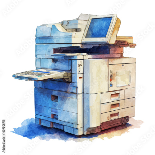 Watercolor vector illustration of Copier, isolated on white background.