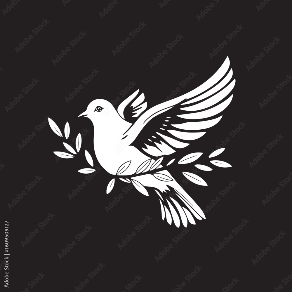 Obraz premium Dove with olive branch vector design concept black and white illustration.
