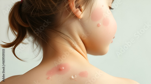Rubella concept. girls back skin bubble rash