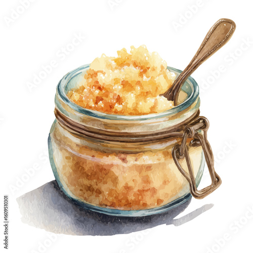 Watercolor vector illustration of Body Scrub, isolated on white background.