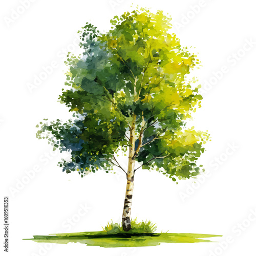 A watercolor painting of Aspen Tree, vector illustration on white background.