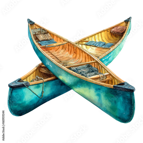 Canoe in watercolor style, vector illustration, isolated on white background.