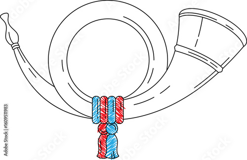 Mail delivery. Post horn. Postal symbol. Mail. Beautiful hand drawn drawing. Linear symbol logo. Drawing icon.