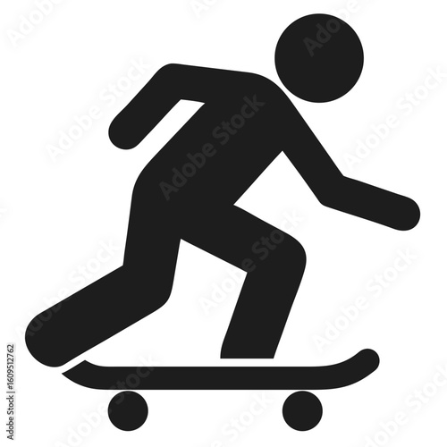 Black silhouette of a skateboarder performing trick or moving on a board in motion