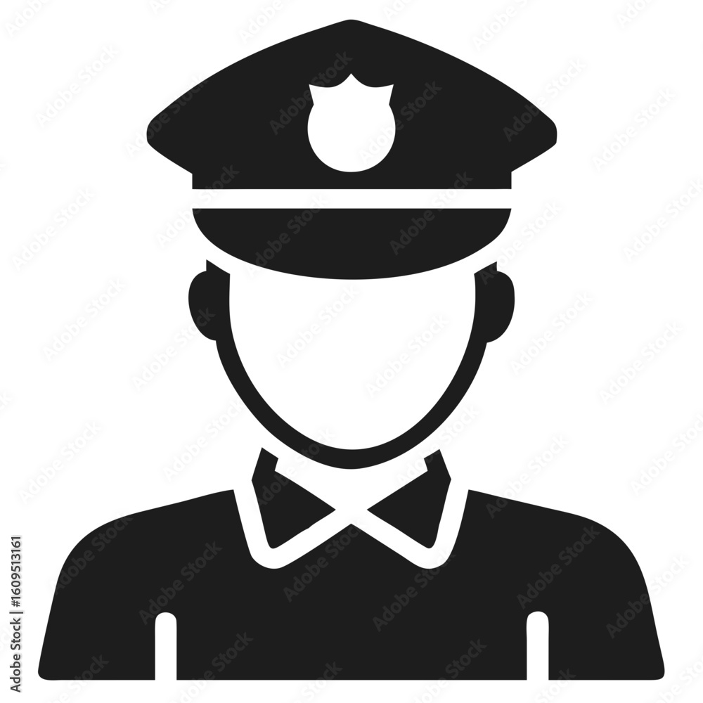 Black silhouette vector design of a police officer wearing a hat suitable for various applications Black silhouette vector design of a police officer wearing a hat suitable for various applications