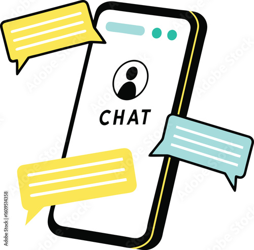 Smartphone messaging app with chat bubbles illustration