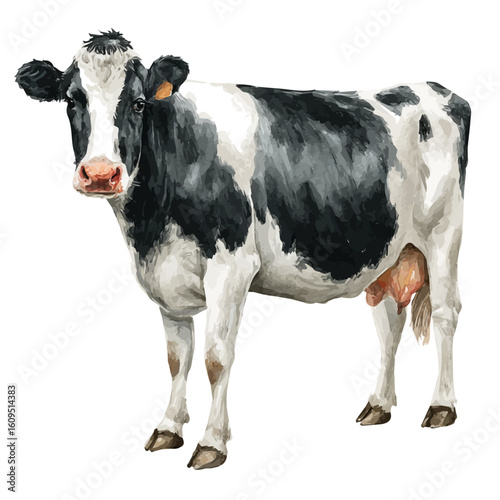 Dairy Cow, watercolor painting, vector illustration, isolated on a white background.
