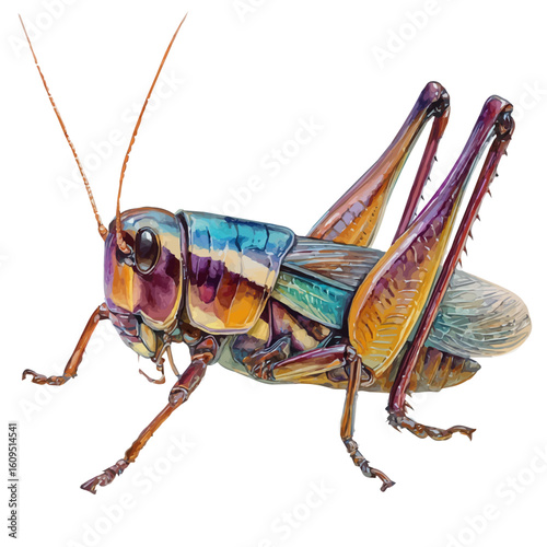 Cricket, watercolor painting, vector illustration, isolated on a white background.