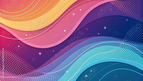 Gradient abstract background with colorful wavy shapes and modern elements, dynamic design concept