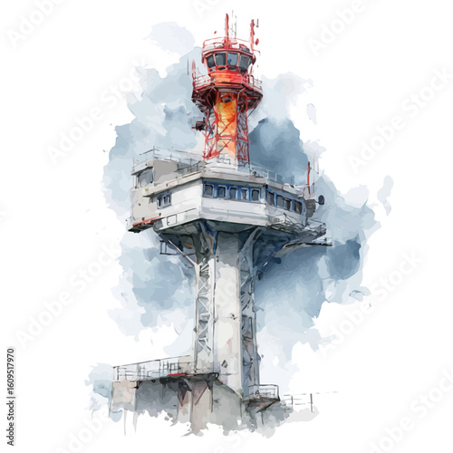 Launch Tower, watercolor painting, vector illustration, isolated on a white background.