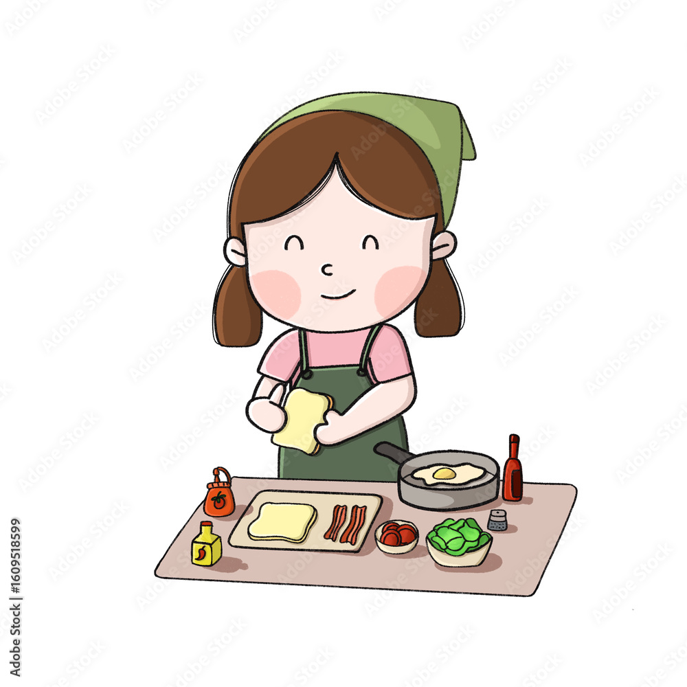 Cute Girl Cooking Breakfast Cartoon Cute Girl Cooking Breakfast Cartoon